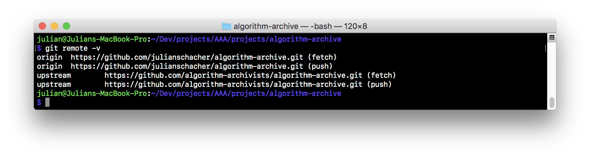 algorithm-archive local git remote with upstream