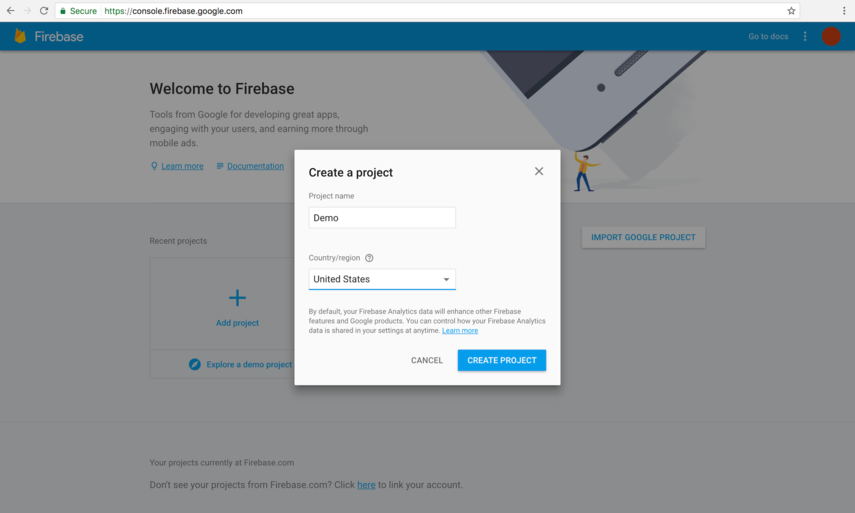 Log in to Firebase Console